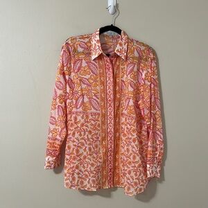 Bella Tu Womens Floral Cotton Button Down Shirt Sz Large Resortwear Shabby Chic